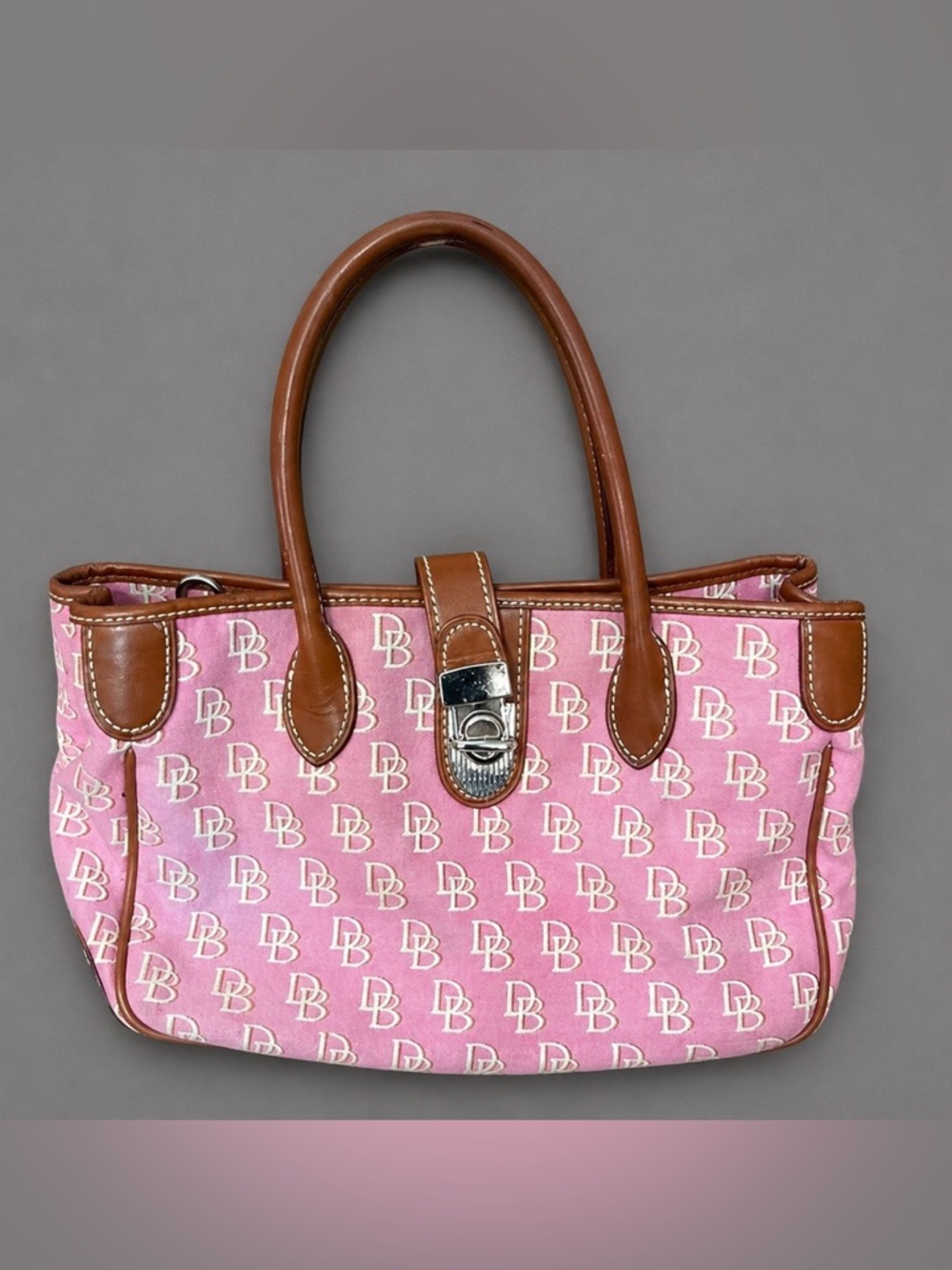 Authentic Dooney & Bourke Pink DB Monogram Y2K Satchel Shoulder Bag